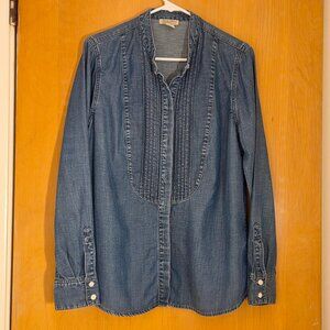 Lucky Brand Tencel Tuxedo Shirt Button Up Size L Chambray Blue Western Coastal